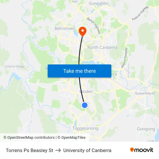 Torrens Ps Beasley St to University of Canberra map