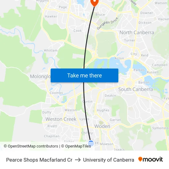 Pearce Shops Macfarland Cr to University of Canberra map