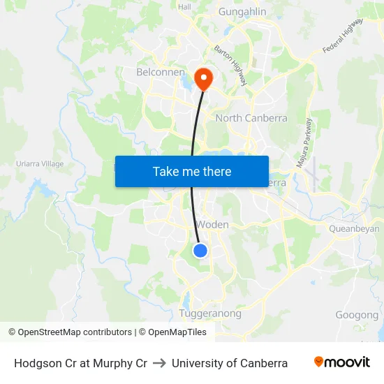 Hodgson Cr at Murphy Cr to University of Canberra map