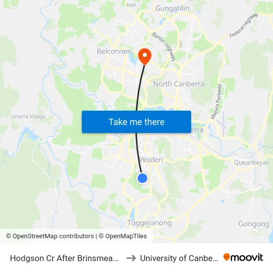 Hodgson Cr After Brinsmead St to University of Canberra map