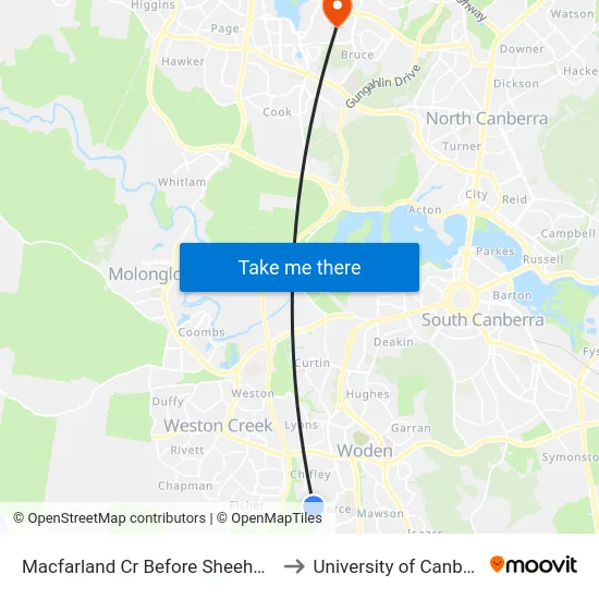 Macfarland Cr Before Sheehan St to University of Canberra map