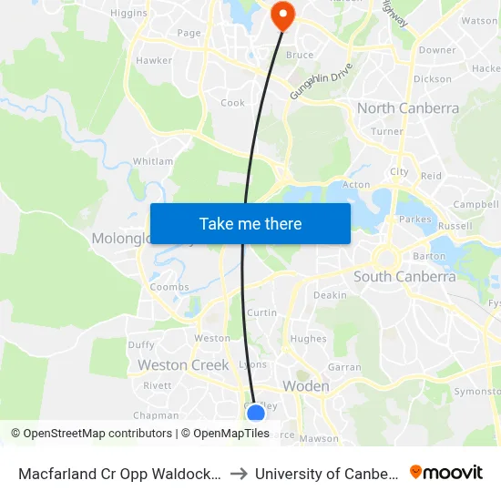 Macfarland Cr Opp Waldock St to University of Canberra map