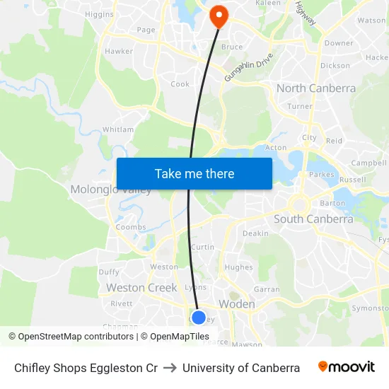 Chifley Shops Eggleston Cr to University of Canberra map