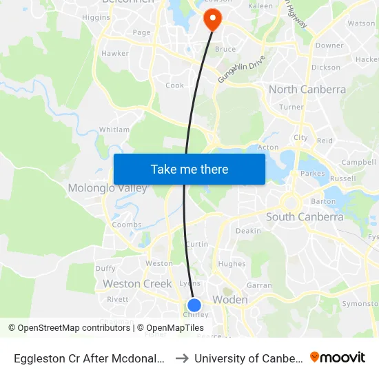Eggleston Cr After Mcdonald St to University of Canberra map