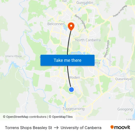 Torrens Shops Beasley St to University of Canberra map