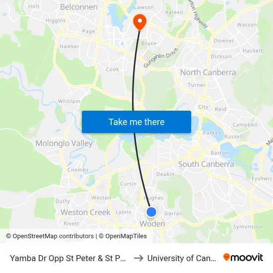 Yamba Dr Opp St Peter & St Pauls Ps to University of Canberra map