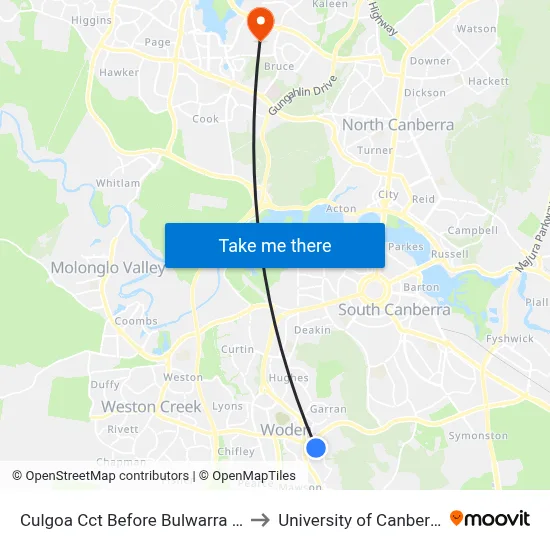Culgoa Cct Before Bulwarra Cl to University of Canberra map