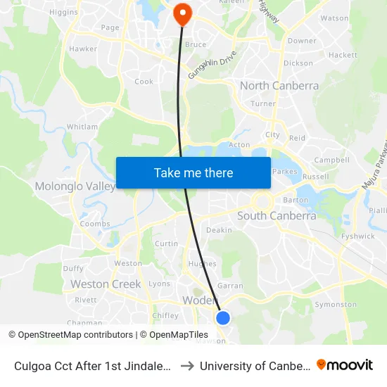 Culgoa Cct After 1st Jindalee Cr to University of Canberra map