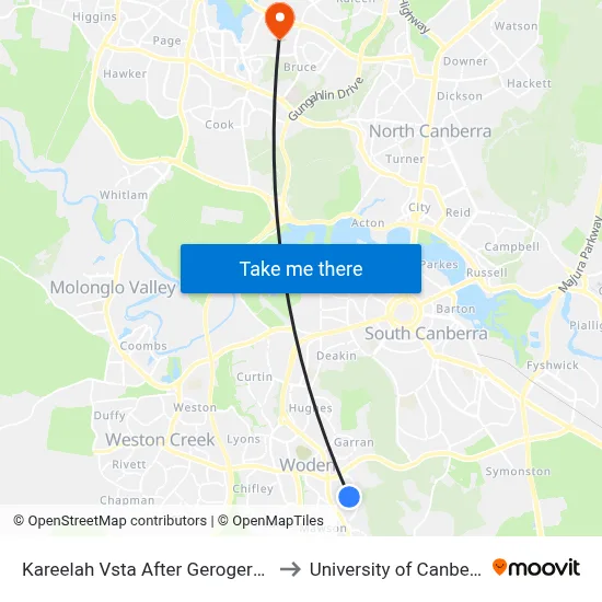 Kareelah Vsta After Gerogery Pl to University of Canberra map