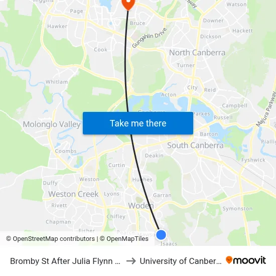 Bromby St After Julia Flynn Av to University of Canberra map