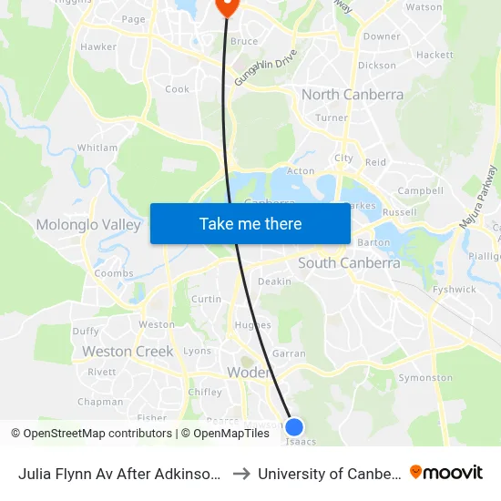 Julia Flynn Av After Adkinson Cl to University of Canberra map