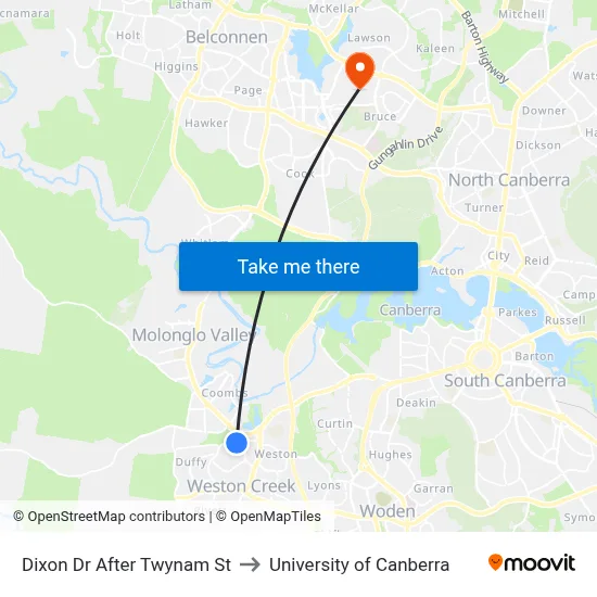 Dixon Dr After Twynam St to University of Canberra map