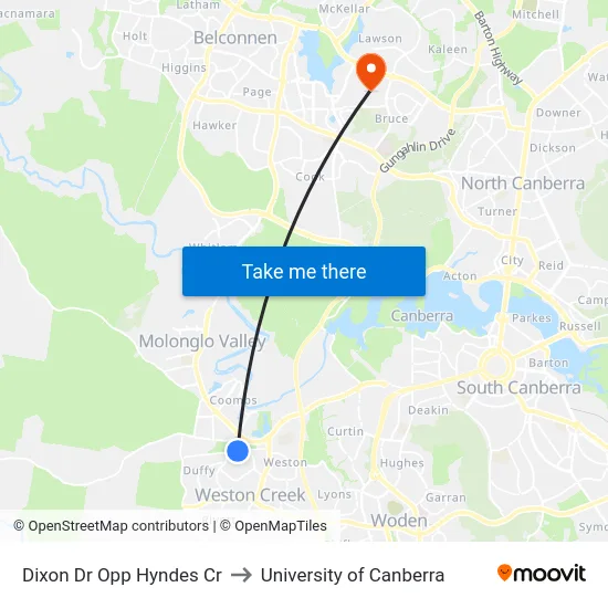 Dixon Dr Opp Hyndes Cr to University of Canberra map