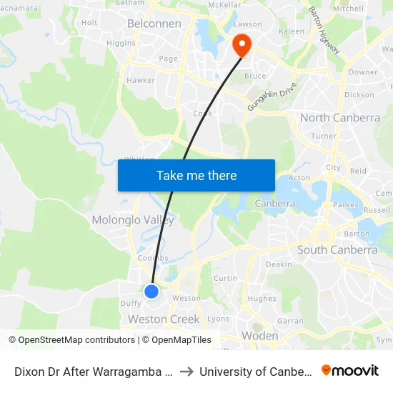 Dixon Dr After Warragamba Av to University of Canberra map