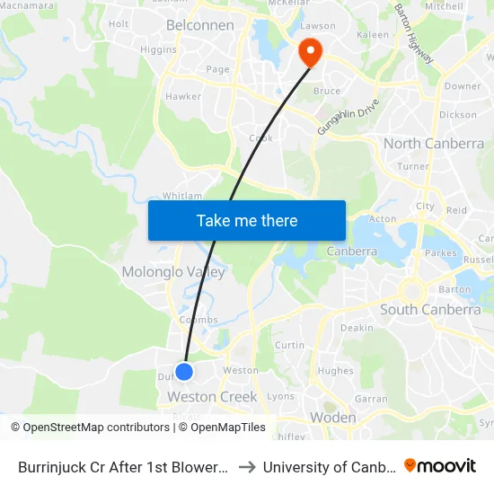 Burrinjuck Cr After 1st Blowering St to University of Canberra map