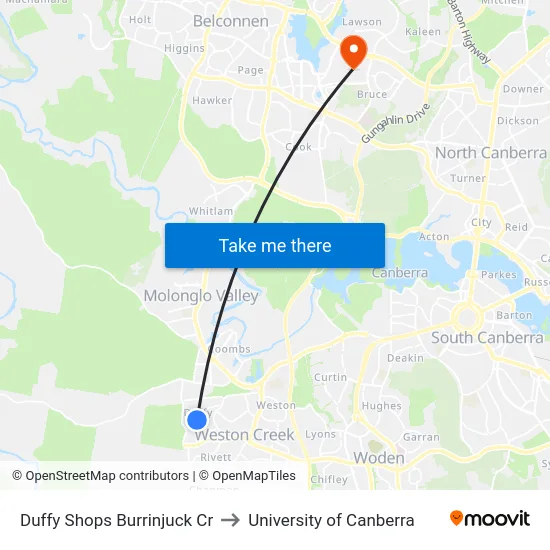 Duffy Shops Burrinjuck Cr to University of Canberra map