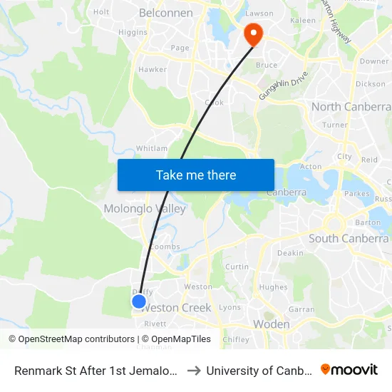 Renmark St After 1st Jemalong St to University of Canberra map