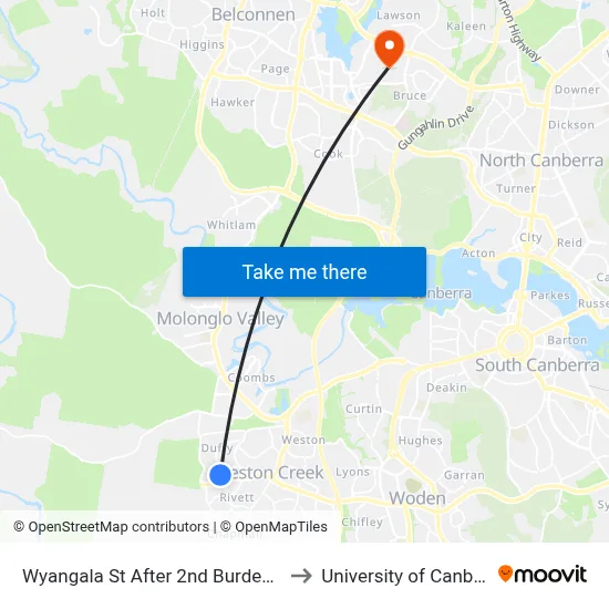 Wyangala St After 2nd Burdekin St to University of Canberra map