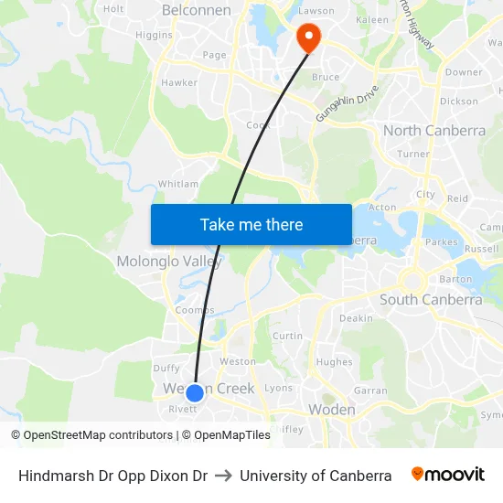 Hindmarsh Dr Opp Dixon Dr to University of Canberra map