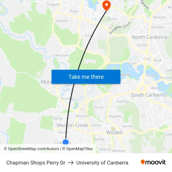 Chapman Shops Perry Dr to University of Canberra map