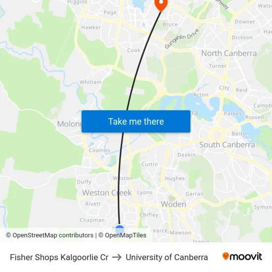 Fisher Shops Kalgoorlie Cr to University of Canberra map
