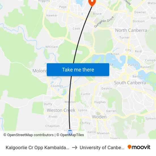 Kalgoorlie Cr Opp Kambalda Cr to University of Canberra map