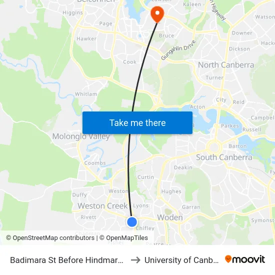 Badimara St Before Hindmarsh Dr to University of Canberra map