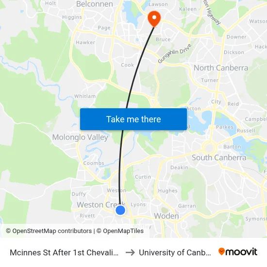Mcinnes St After 1st Chevalier St to University of Canberra map