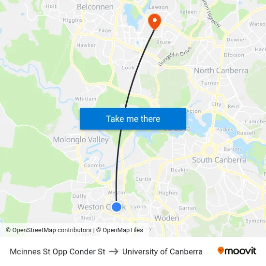 Mcinnes St Opp Conder St to University of Canberra map