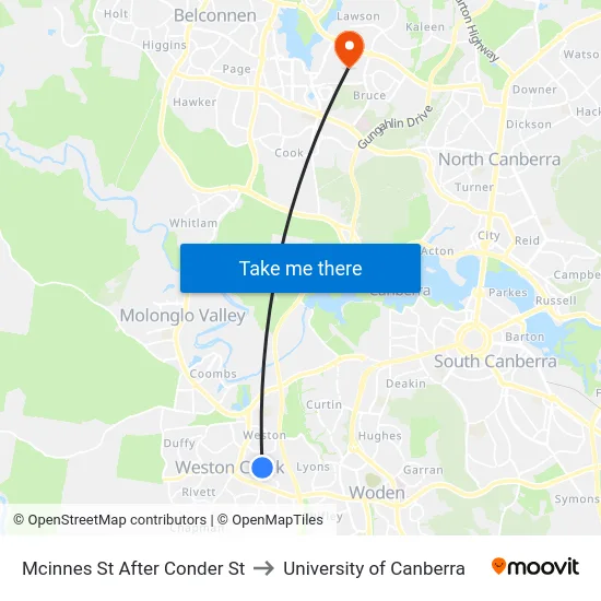Mcinnes St After Conder St to University of Canberra map