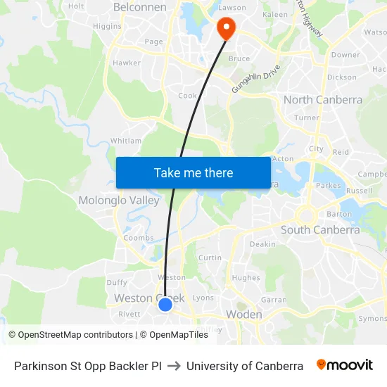 Parkinson St Opp Backler Pl to University of Canberra map