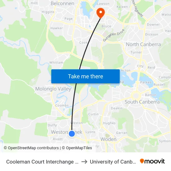 Cooleman Court Interchange Plt 1 to University of Canberra map
