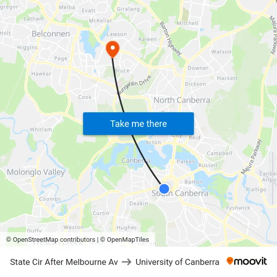 State Cir After Melbourne Av to University of Canberra map