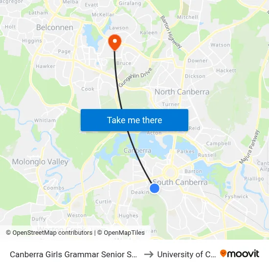Canberra Girls Grammar Senior School Gawler Cr to University of Canberra map