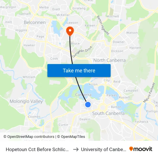 Hopetoun Cct Before Schlich St to University of Canberra map