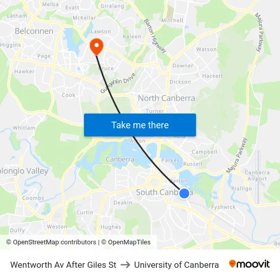 Wentworth Av After Giles St to University of Canberra map
