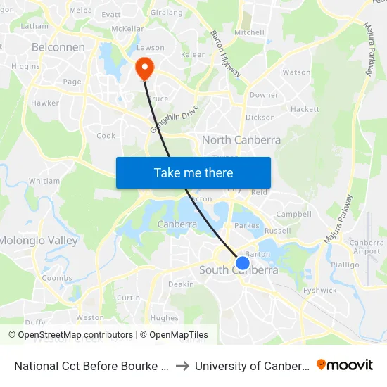 National Cct Before Bourke St to University of Canberra map