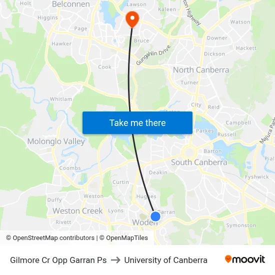 Gilmore Cr Opp Garran Ps to University of Canberra map