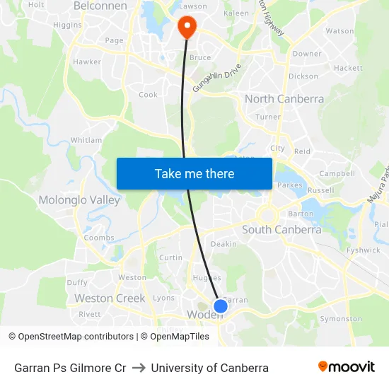 Garran Ps Gilmore Cr to University of Canberra map