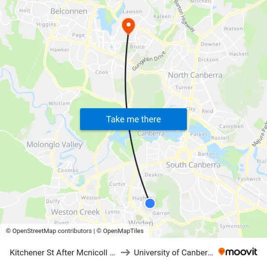 Kitchener St After Mcnicoll St to University of Canberra map