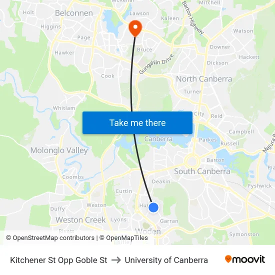 Kitchener St Opp Goble St to University of Canberra map