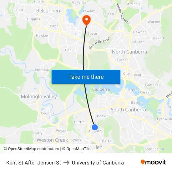 Kent St After Jensen St to University of Canberra map