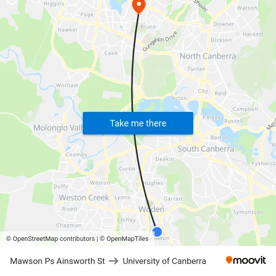 Mawson Ps Ainsworth St to University of Canberra map