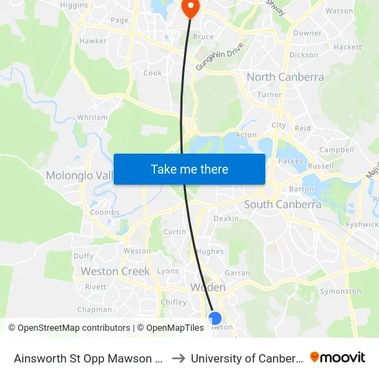 Ainsworth St Opp Mawson Ps to University of Canberra map