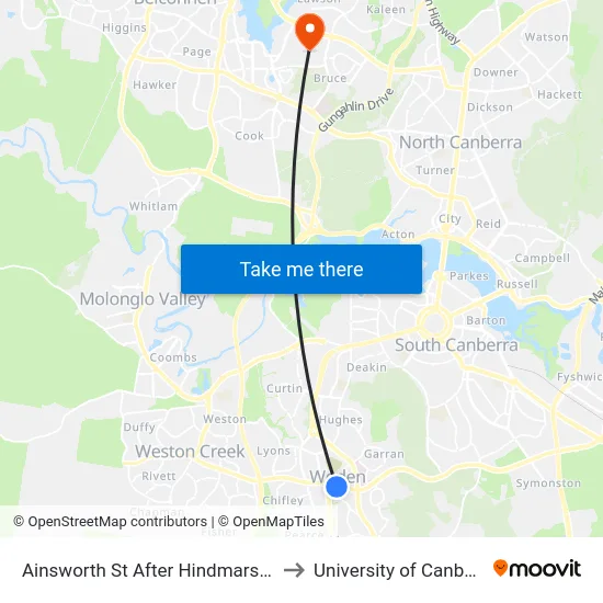Ainsworth St After Hindmarsh Dr to University of Canberra map