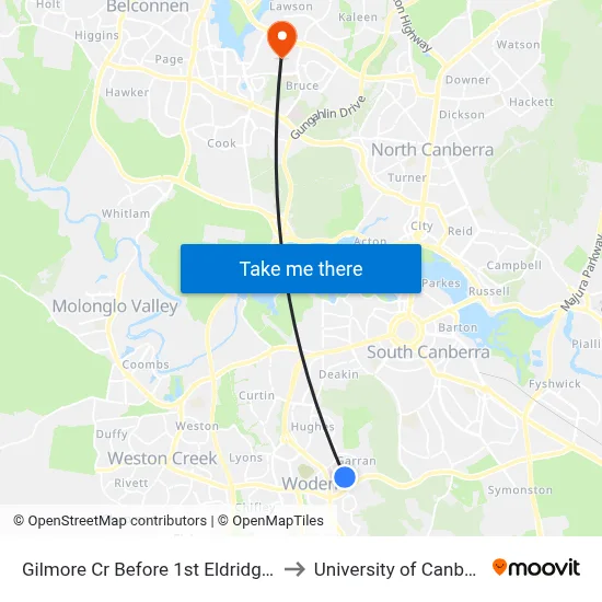 Gilmore Cr Before 1st Eldridge Cr to University of Canberra map