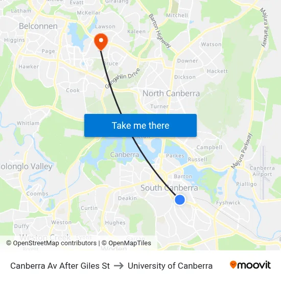 Canberra Av After Giles St to University of Canberra map