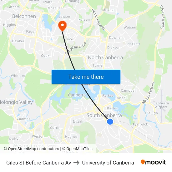 Giles St Before Canberra Av to University of Canberra map