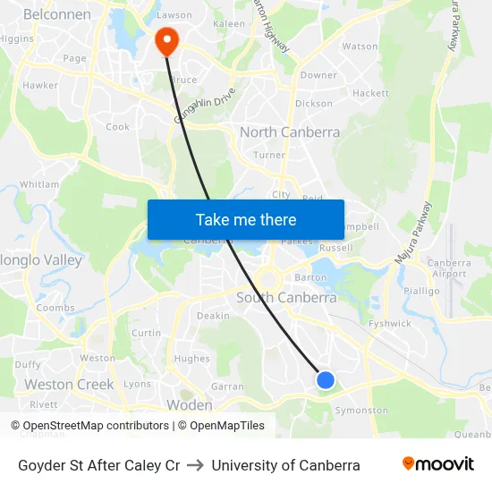 Goyder St After Caley Cr to University of Canberra map