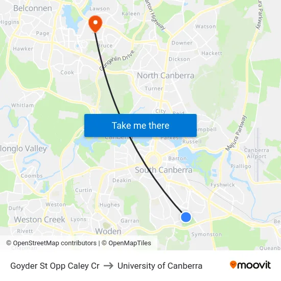 Goyder St Opp Caley Cr to University of Canberra map